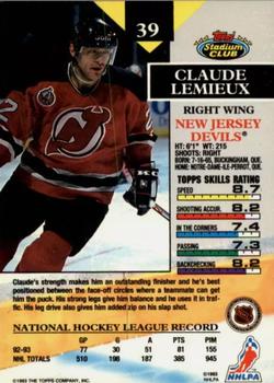 1993-94 Stadium Club - First Day Issue #39 Claude Lemieux Back