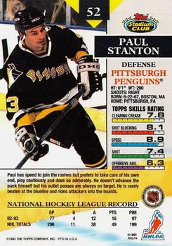 1993-94 Stadium Club - First Day Issue #52 Paul Stanton Back