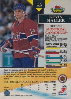 1993-94 Stadium Club - First Day Issue #53 Kevin Haller Back