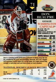 1993-94 Stadium Club - First Day Issue #71 Don Beaupre Back