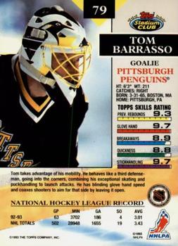1993-94 Stadium Club - First Day Issue #79 Tom Barrasso Back