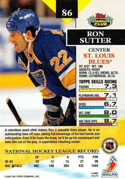 1993-94 Stadium Club - First Day Issue #86 Ron Sutter Back