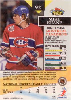 1993-94 Stadium Club - First Day Issue #92 Mike Keane Back