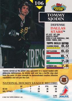 1993-94 Stadium Club - First Day Issue #106 Tommy Sjodin Back