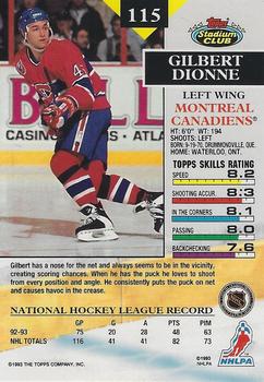 1993-94 Stadium Club - First Day Issue #115 Gilbert Dionne Back