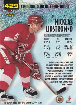 1993-94 Stadium Club - First Day Issue #429 Nicklas Lidstrom Back