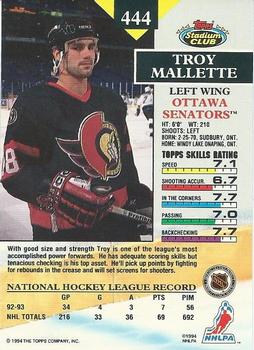 1993-94 Stadium Club - First Day Issue #444 Troy Mallette Back