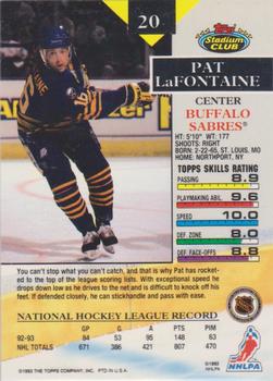 1993-94 Stadium Club O-Pee-Chee #20 Pat LaFontaine Back