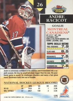 1993-94 Stadium Club O-Pee-Chee #26 Andre Racicot Back