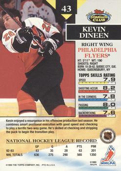 1993-94 Stadium Club O-Pee-Chee #43 Kevin Dineen Back