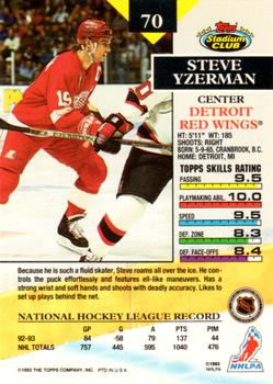 1993-94 Stadium Club O-Pee-Chee #70 Steve Yzerman Back