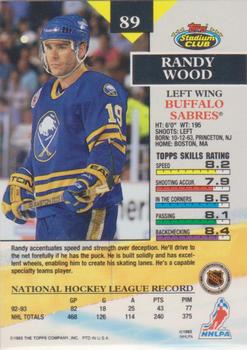 1993-94 Stadium Club O-Pee-Chee #89 Randy Wood Back