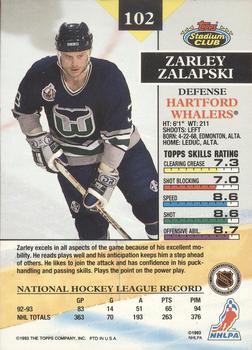 1993-94 Stadium Club O-Pee-Chee #102 Zarley Zalapski Back