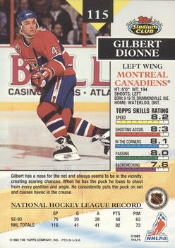 1993-94 Stadium Club O-Pee-Chee #115 Gilbert Dionne Back