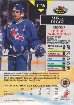 1993-94 Stadium Club O-Pee-Chee #176 Mike Ricci Back