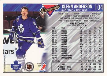 1993-94 Topps Premier - Gold #104 Glenn Anderson Back