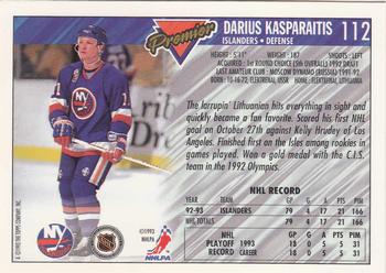 1993-94 Topps Premier - Gold #112 Darius Kasparaitis Back