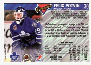 1993-94 Topps Premier - Gold #30 Felix Potvin Back