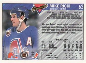 1993-94 Topps Premier - Gold #62 Mike Ricci Back