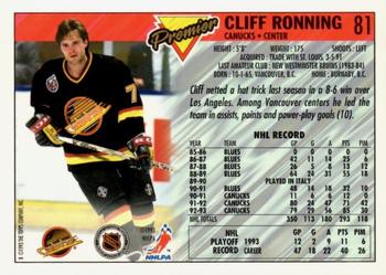1993-94 Topps Premier - Gold #81 Cliff Ronning Back