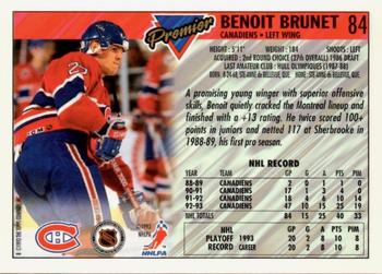 1993-94 Topps Premier - Gold #84 Benoit Brunet Back