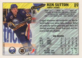 1993-94 Topps Premier - Gold #89 Ken Sutton Back