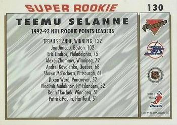 1993-94 Topps Premier - Teemu Selanne - Super Rookie - Card #130 - Winnipeg  Jets