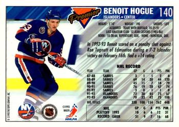 1993-94 Topps Premier - Gold #140 Benoit Hogue Back