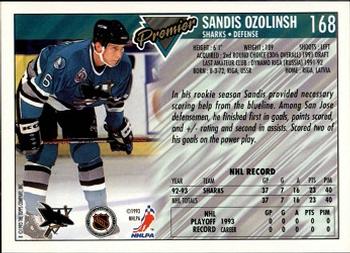 1993-94 Topps Premier - Gold #168 Sandis Ozolinsh Back
