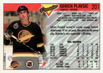 1993-94 Topps Premier - Gold #201 Adrien Plavsic Back