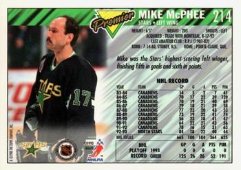 1993-94 Topps Premier - Gold #214 Mike McPhee Back