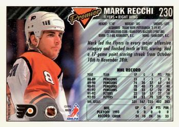 1993-94 Topps Premier - Gold #230 Mark Recchi Back