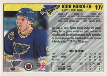 1993-94 Topps Premier - Gold #409 Igor Korolev Back
