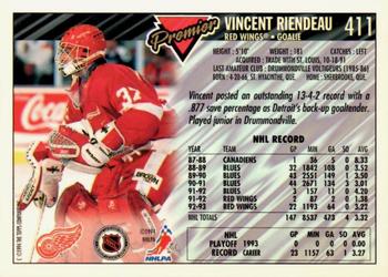 1993-94 Topps Premier - Gold #411 Vincent Riendeau Back
