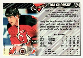1993-94 Topps Premier - Gold #524 Tom Chorske Back