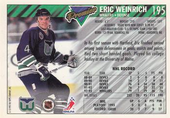 1993-94 Topps Premier - Gold #195 Eric Weinrich Back