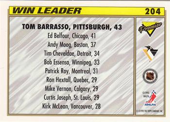 1993-94 Topps Premier - Gold #204 Tom Barrasso Back