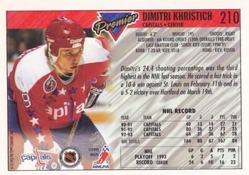 1993-94 Topps Premier - Gold #210 Dimitri Khristich Back