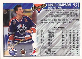 1993-94 Topps Premier - Gold #231 Craig Simpson Back