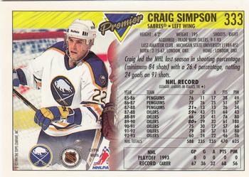1993-94 Topps Premier - Gold #333 Craig Simpson Back