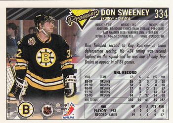 1993-94 Topps Premier - Gold #334 Don Sweeney Back