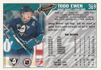 1993-94 Topps Premier - Gold #369 Todd Ewen Back