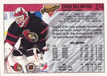 1993-94 Topps Premier - Gold #374 Craig Billington Back