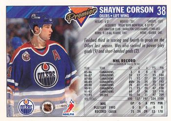 1993-94 Topps Premier - Gold #38 Shayne Corson Back