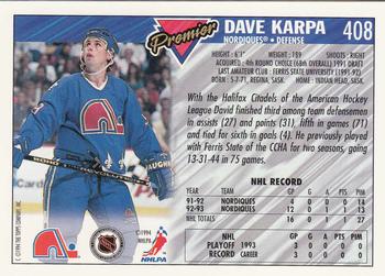 1993-94 Topps Premier - Gold #408 Dave Karpa Back