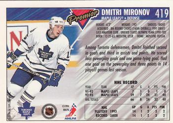 1993-94 Topps Premier - Gold #419 Dmitri Mironov Back