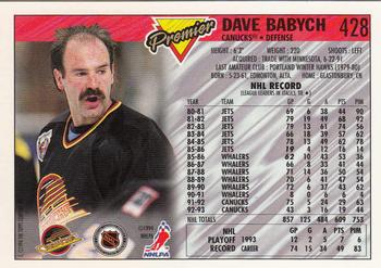 1993-94 Topps Premier - Gold #428 Dave Babych Back