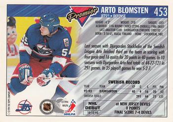 1993-94 Topps Premier - Gold #453 Arto Blomsten Back