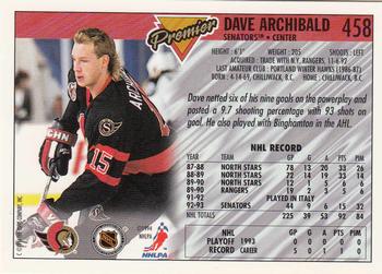 1993-94 Topps Premier - Gold #458 Dave Archibald Back