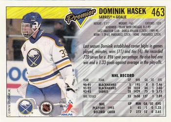 1993-94 Topps Premier - Gold #463 Dominik Hasek Back